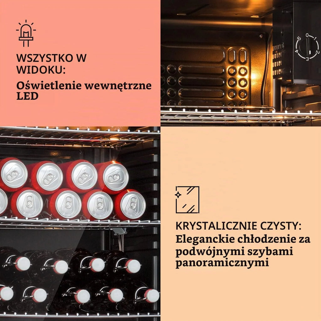 KLARSTEIN Beersafe Lodówka do piwa XXL, szklana mini lodówka do sypialni, cicha mała lodówka, chłodziarka do wina, do użytku wewnątrz i na zewnątrz, domowy bar, przechowywanie napojów, napojów