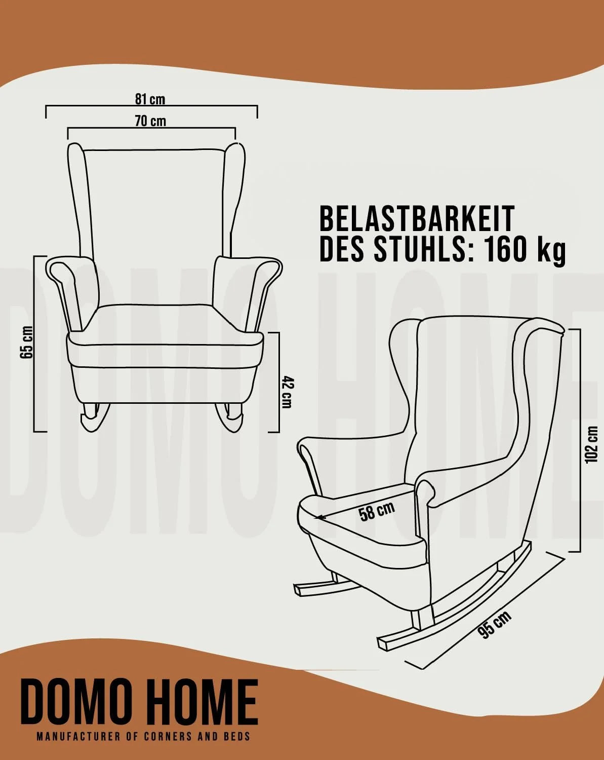 Fotel relaksacyjny, tapicerowane siedzisko, podłokietniki, fotel telewizyjny, fotel wypoczynkowy, fotel wypoczynkowy, fotel z podłokietnikami, 102 x 81 x 95 cm, pomarańczowy_29824