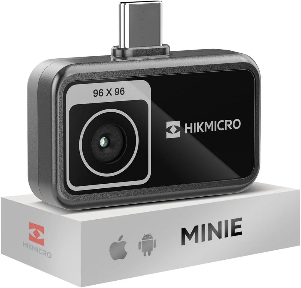 HIKMICRO Kamera termowizyjna MiniE na Android/iOS, rozdzielczość IR 96×96, SuperIR 192×192, bez baterii, port USB-C, kompatybilna z iPhone 15/16/17 (akcesoria wyłączone)