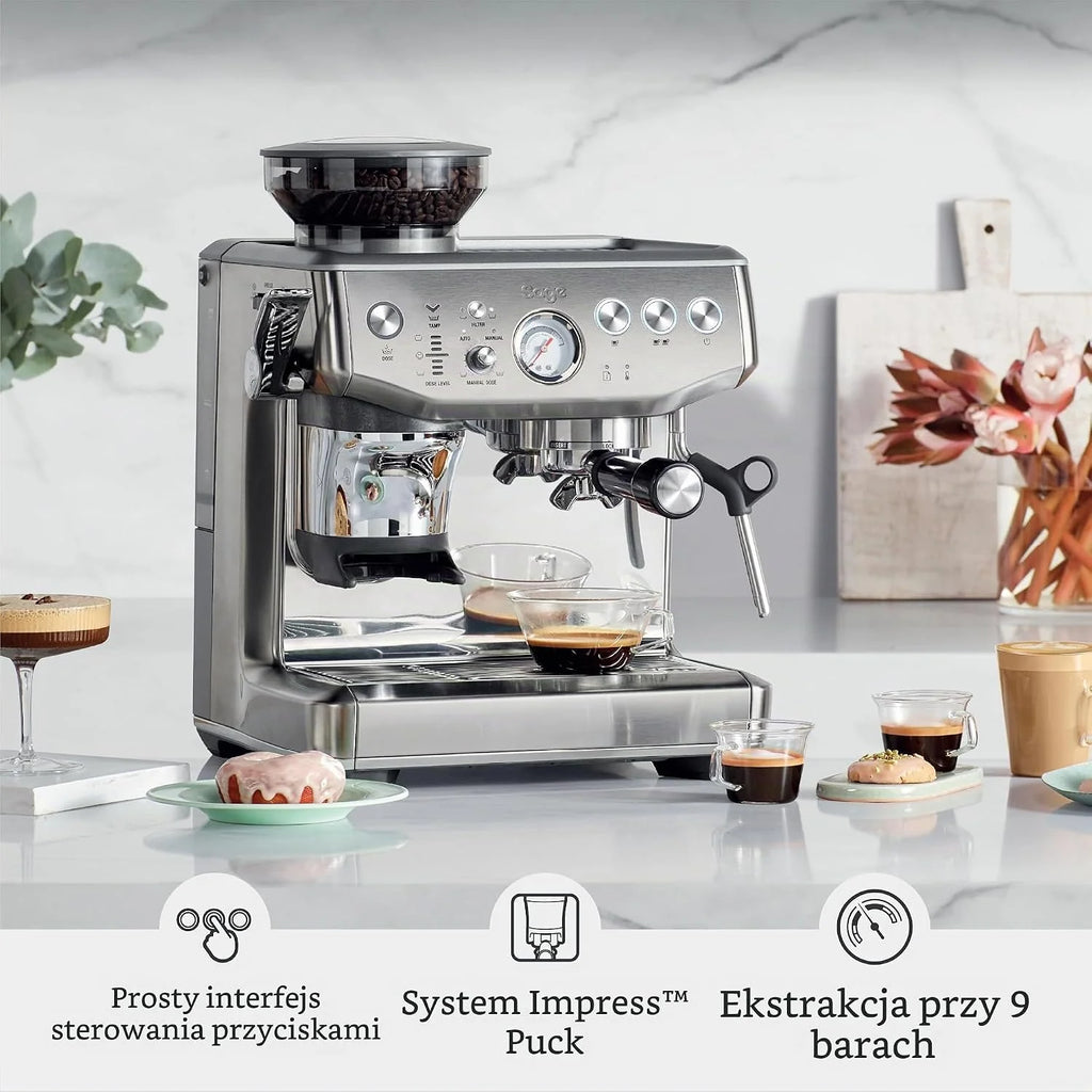 Sage Barista Express Impress - Ekspres do kawy od ziaren do filiżanki z młynkiem i spieniaczem mleka, Szczotkowana Stal Nierdzewna
