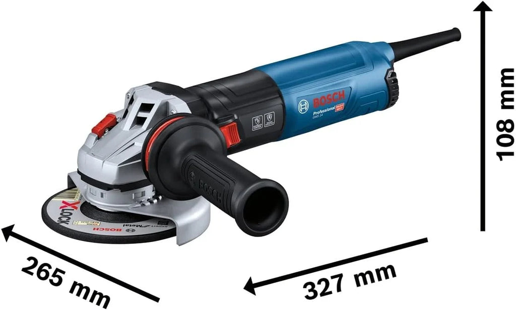 Bosch Professional: szlifierka kątowa GWS 14-125 S (1400 W, średnica tarczy 125 mm, rękojeść dodatkowa, osłona, klucz oczkowy, kołnierz mocujący, nakrętka mocująca)