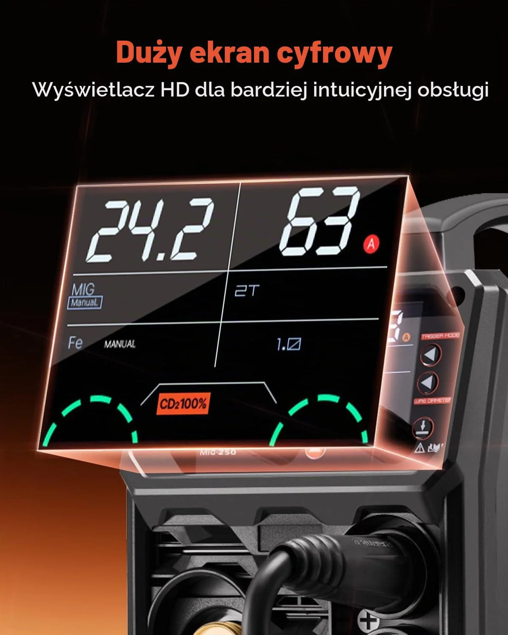 VEVOR Spawarka MIG, 250 A, spawarka synergiczna, przenośna spawarka gazowa MIG, bezgazowa, MMA, 5 w 1, z technologią Inverter IGBT, wyświetlacz LCD, latarka podnosząca TIG nie wchodzi w zakres dostawy