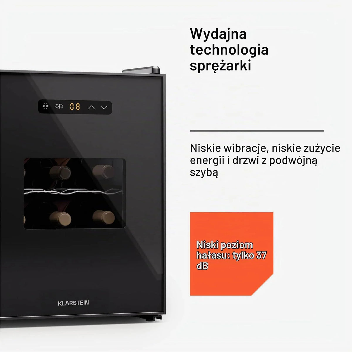 Klarstein Wolnostojąca lodówka na wino 1 strefa, mała lodówka na napoje, mała szafka na wino, mała chłodziarka do wina ze szklanymi drzwiami, lodówka na butelki do użytku wewnętrznego/zewnętrznego