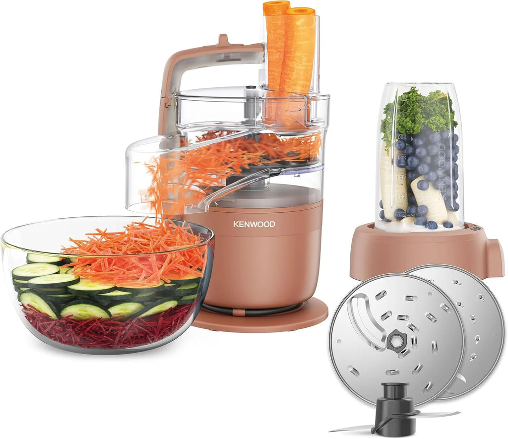 Kenwood MultiPro Compact wielofunkcyjny robot kuchenny z funkcją Express Serve, ostrzem ze stali nierdzewnej, tarczami do krojenia i tarką, osobisty blender 600 ml, funkcja pulsu, glina czerwona