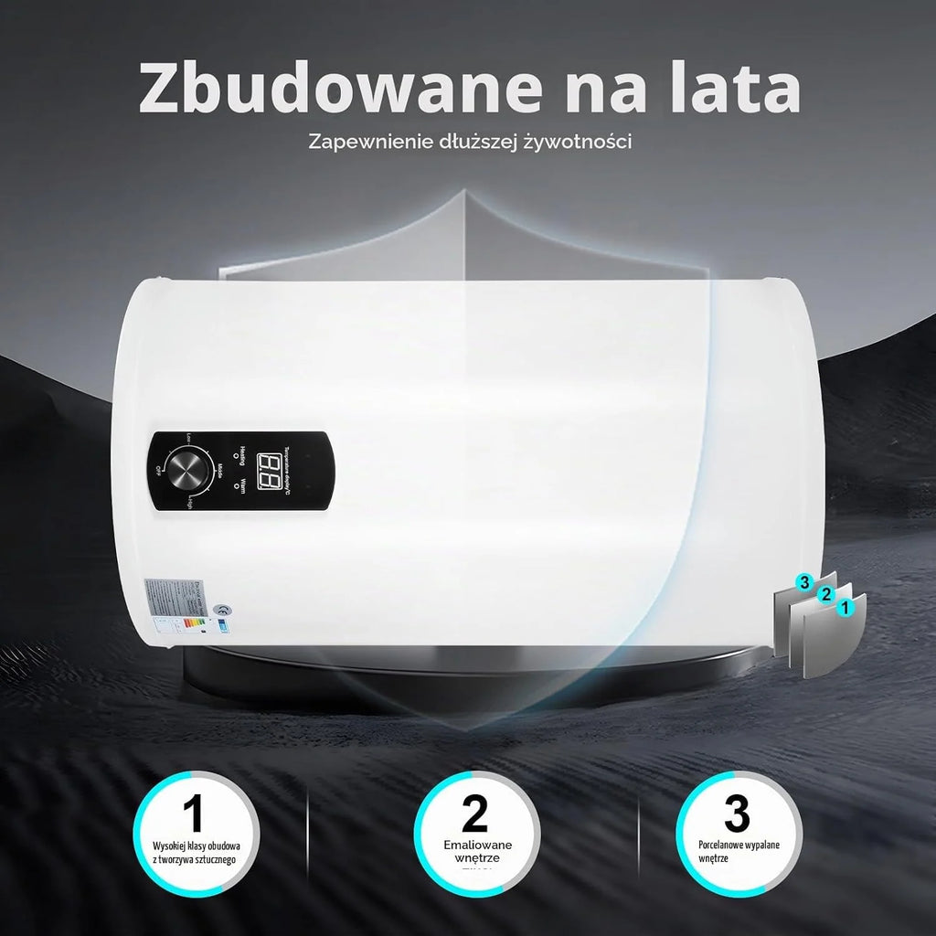 Elektryczny bojler, 70 litrów, bojler na gorącą wodę, 2000 W, 220 V, zawieszenie ścienne, elektryczny bojler, energooszczędny, moc grzewcza, bojler, emaliowany pojemnik wewnętrzny, wyświetlacz