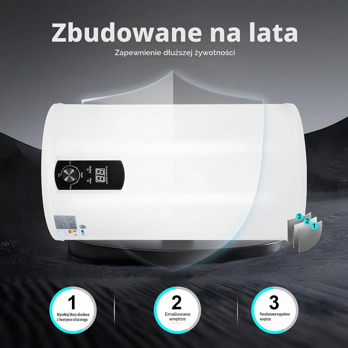 Elektryczny bojler, 70 litrów, bojler na gorącą wodę, 2000 W, 220 V, zawieszenie ścienne, elektryczny bojler, energooszczędny, moc grzewcza, bojler, emaliowany pojemnik wewnętrzny, wyświetlacz