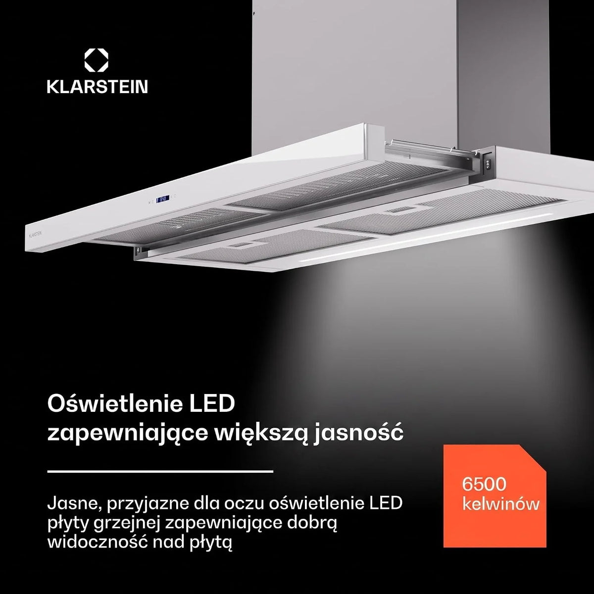 Klarstein Okap kuchenny, wentylator wyciągowy z filtrem przeciwtłuszczowym do mycia w zmywarce, okapy z przepływem powietrza 640 m³/h Airflow, wyciągi kuchenne