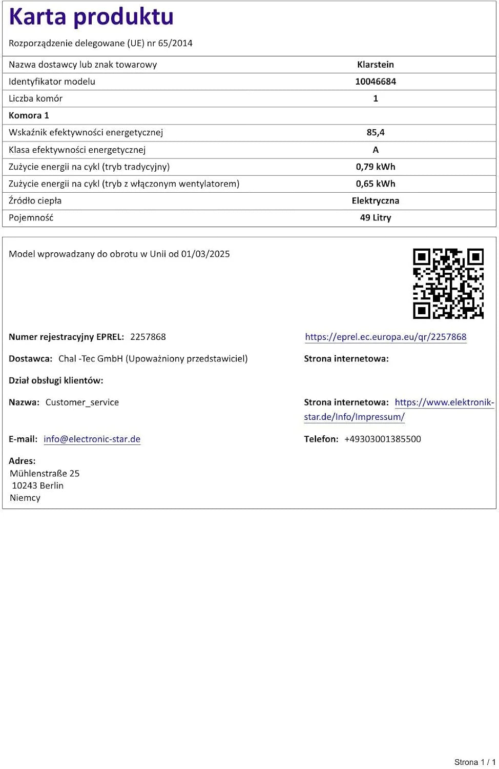 Klarstein Elizabeth Slim Piekarnik Elektryczny Wbudowany – 45 cm, 49 L, 9 Funkcji, Czyszczenie Parą, Cyfrowy Timer, Grill Wentylowany, Czarne Szkło, Klasa Energetyczna A