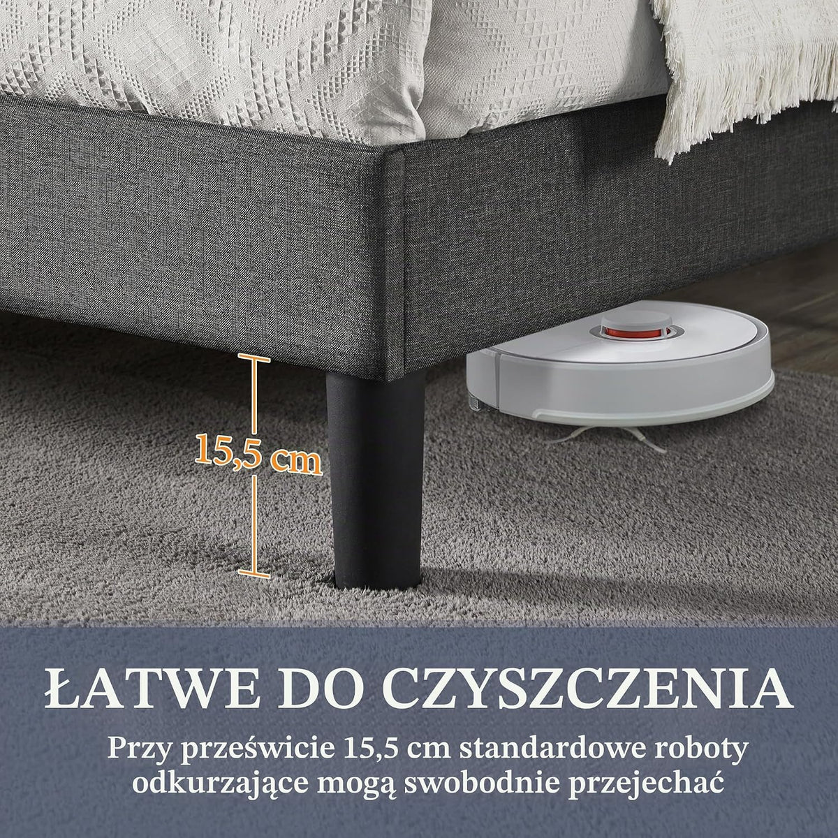Yaheetech Łóżko Małżeńskie Tapicerowane z Prostokątnym Zagłówkiem