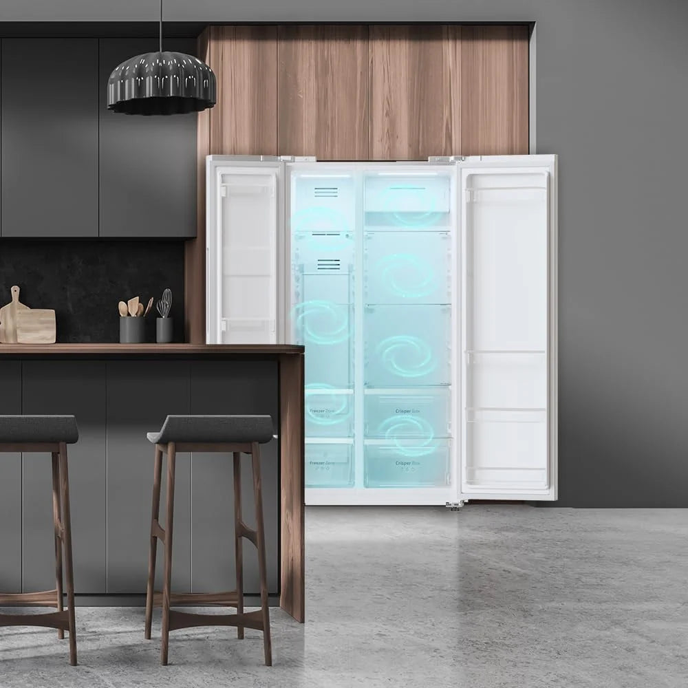 Cecotec Amerykańska lodówka Side By Side - 562 l - Bolero CoolMarket SBS 562 Inox E. 177 x 91,2 cm, kompresor Inverter Plus, niskie zużycie, No Frost, Multiairflow, szybkie chłodzenie, stal nierdzewna