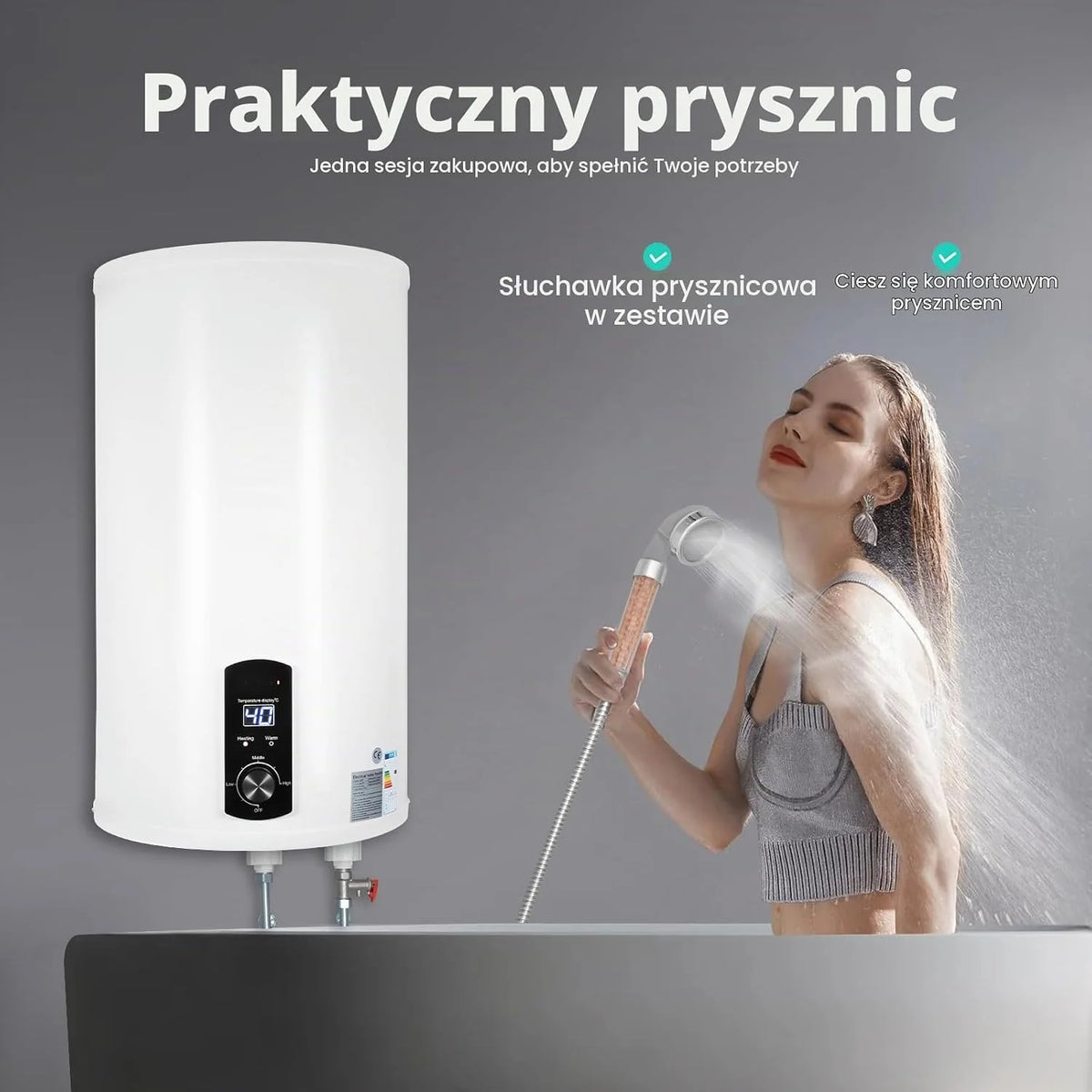 Elektryczny bojler, 70 litrów, bojler na gorącą wodę, 2000 W, 220 V, zawieszenie ścienne, elektryczny bojler, energooszczędny, moc grzewcza, bojler, emaliowany pojemnik wewnętrzny, wyświetlacz