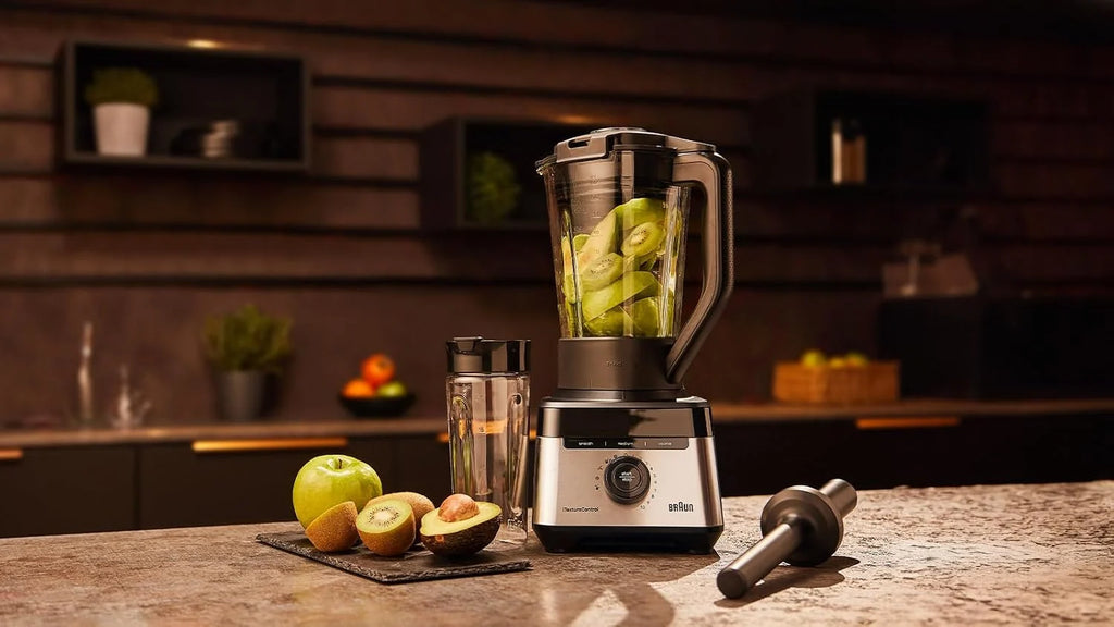 Braun Blender PowerBlend 7 JB7551BK szklany dzbanek 1,7 l, 10 prędkości + puls, automatyczne programy jedzenia, ostrze PrecisionCrush, program do czyszczenia, popychacz i butelka 600 ml, 1400 W