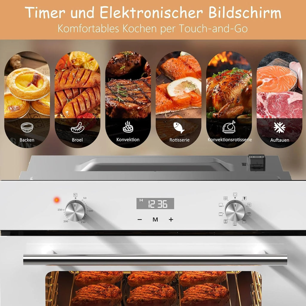 Cuisson à l'air Chaud 3D piekarnik do zabudowy, 60 cm, wolnostojący, 60 l, timer, 2,2 kW, 9 funkcji, z grillem i emaliowaną blachą do pieczenia, Cuisson à l'air Chaud 3D