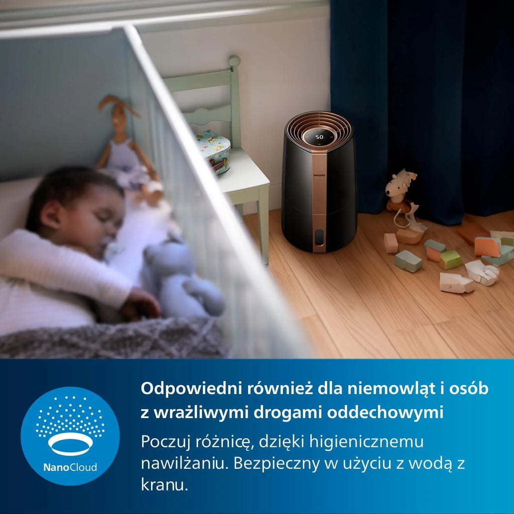 Philips Nawilżacz Ewaporacyjny serii 3000, do 45 m², NanoCloud, 3 l, Czarny
