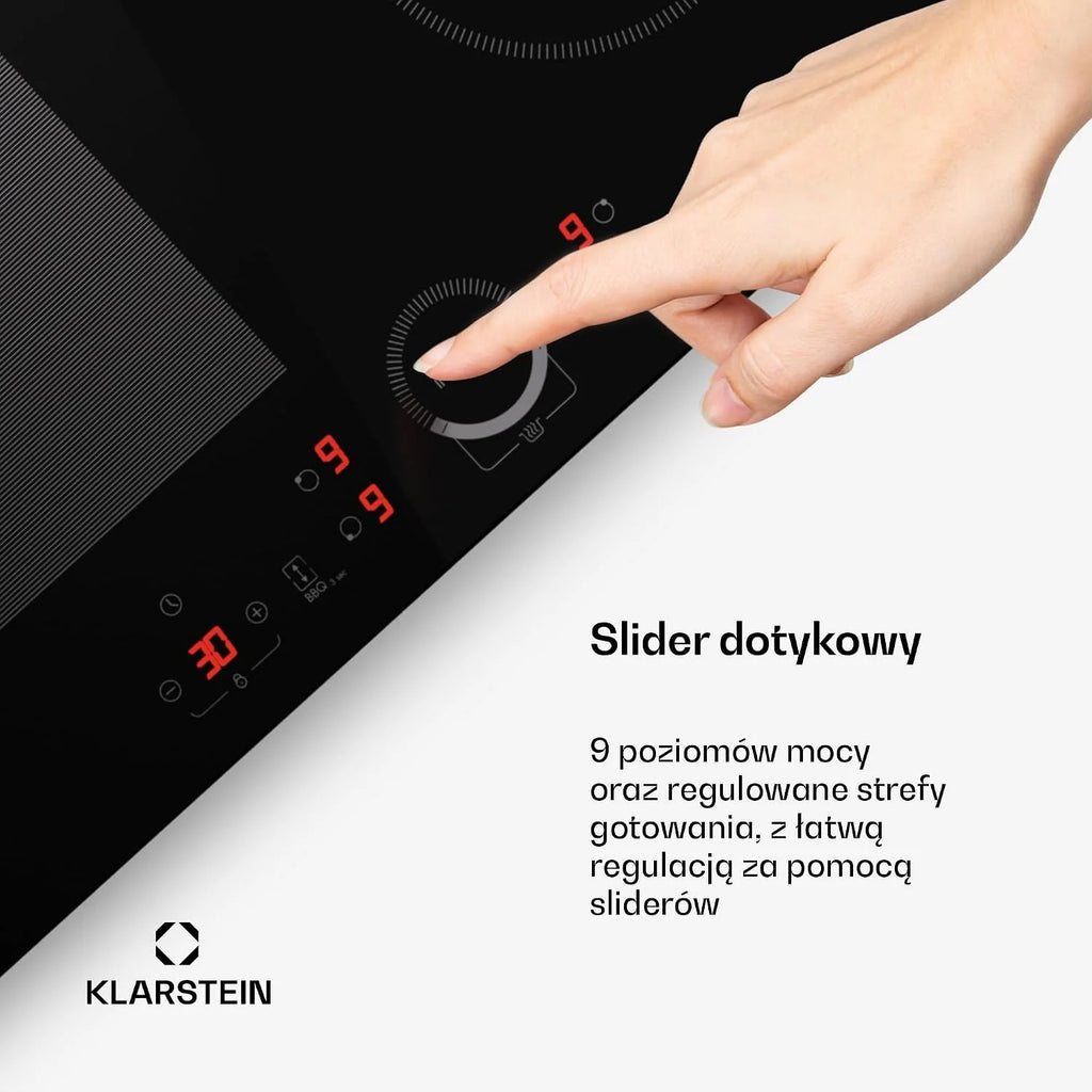 Klarstein Płyta indukcyjna, płyta kuchenna z ceramiki szklanej, 7000 W, płyta indukcyjna z 4 płytami, płyta indukcyjna do zabudowy z ekranem dotykowym i timerem, nowoczesne płyty grzewcze z