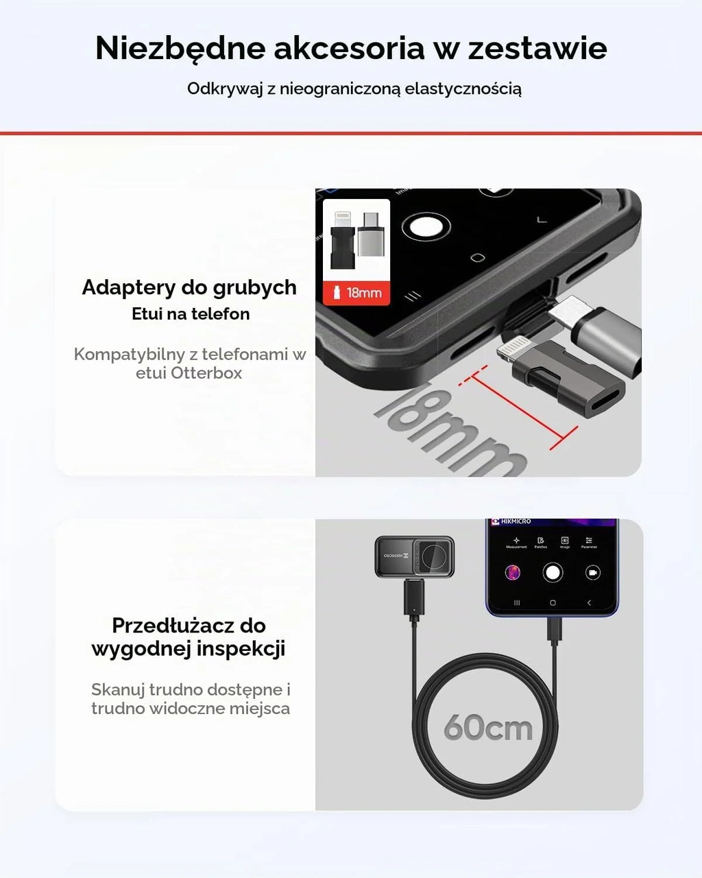 HIKMICRO Kamera termowizyjna MiniE - iOS/Android, rozdzielczość IR 96x96, ulepszenie obrazu SuperIR 192×192, 25Hz, na telefon/tablet, nagrywanie wideo, USB-C/Lightning (obsługuje iPhone 15/16)