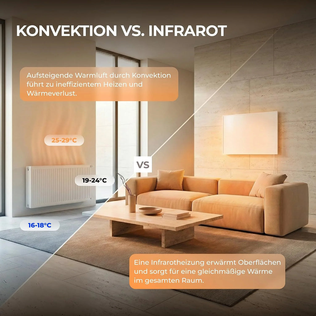 BRINGER Ogrzewanie na podczerwień - ogrzewanie elektryczne na podczerwień z ochroną przed przegrzaniem - element grzewczy CarbonCrystal - najnowsza technologia - termostat, WLAN, Smart Home
