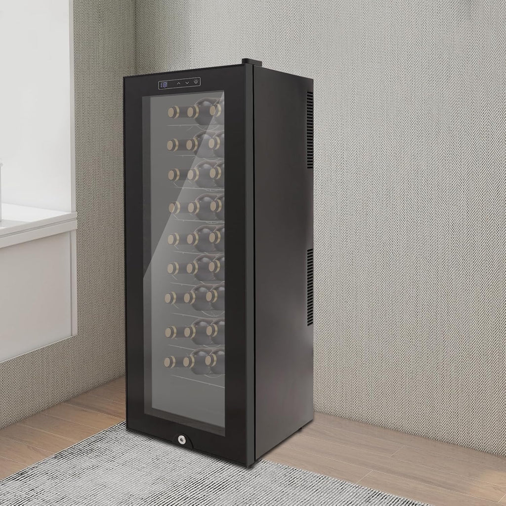 Wolnostojąca lodówka na wino, 9 półek, 76 l, do przechowywania wina w salonach, biurach, kuchniach, barach, 50,5 x 34,5 x 98,5 cm