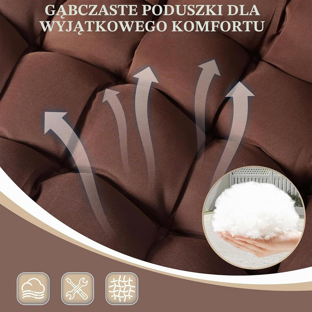 Fotel na biegunach z podnóżkiem, fotel bujany, fotel do salonu, fotel wypoczynkowy, fotel do czytania z tapicerką, fotel do salonu na zewnątrz, do 150 kg, na balkon, do ogrodu (brązowy, 100D x