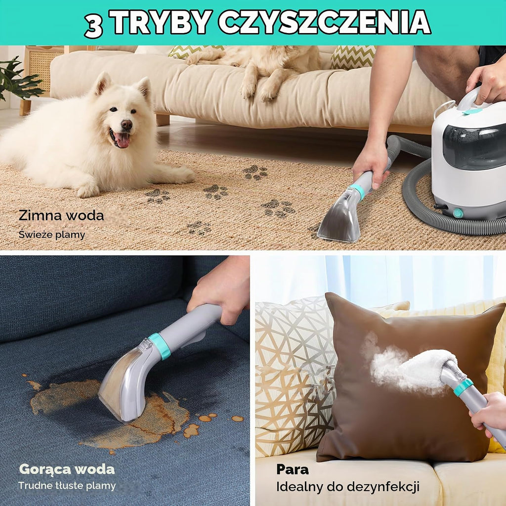 HAUSHOF StainZapper Vapo przenośna myjka parowa 1200 W, podkładka lawowa 1,8 l z ogrzewaniem do siedzeń samochodowych, dywanów i dywanów, myjka parowa do kuchni i łazienek z 750 ml środkiem