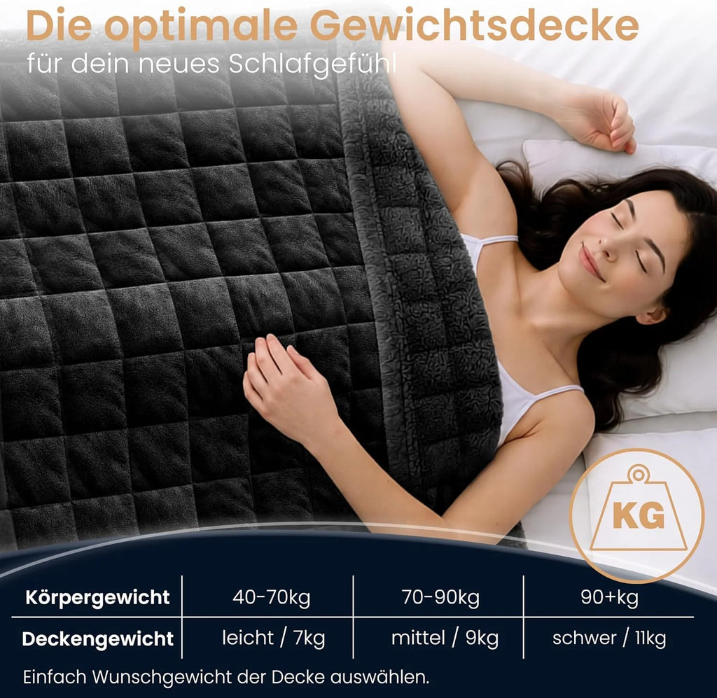 ELONEO koc obciążeniowy Sherpa Fleece 200x200 cm z 9 kg, certyfikowany Oeko-Tex, koc obciążeniowy, koc relaksacyjny i koc przeciwstresowy, czarny
