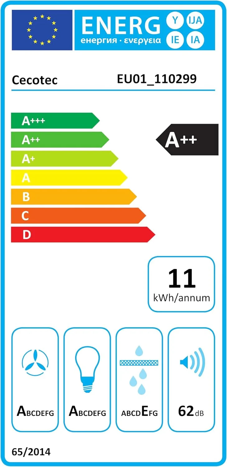 Cecotec Bolero Flux TT 604400 Black A++, okap kuchenny w kształcie litery T, 60 cm, moc ssania 413,3 m³/h, klasa A++, niewidoczne sterowanie dotykowe, sterowanie ręczne ruchem, funkcja Booster, filtr