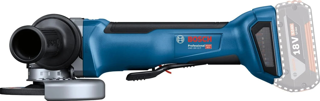 Bosch Professional system 18V: akumulatorowa szlifierka kątowa GWS 18V-10 (średnica tarczy 125 mm, kołnierz mocujący, nakrętka mocująca, osłona)
