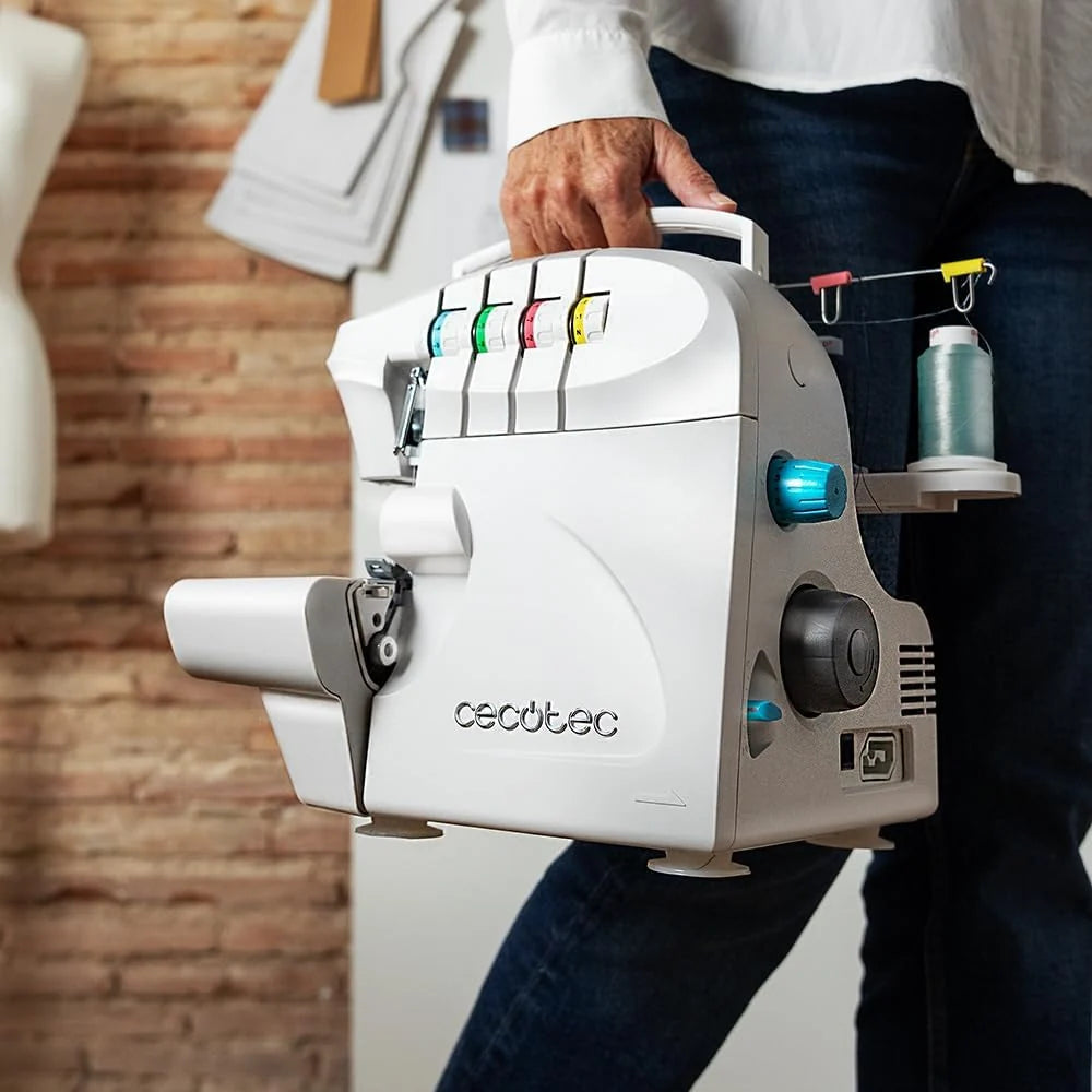 Cecotec Maszyna do szycia, BelleCouture OverLock, prędkość 1100 obr/min, regulowane ciśnienie wykrawania, postęp różnicowy, funkcje ściegu 4-nitkowego i zestaw akcesoriów
