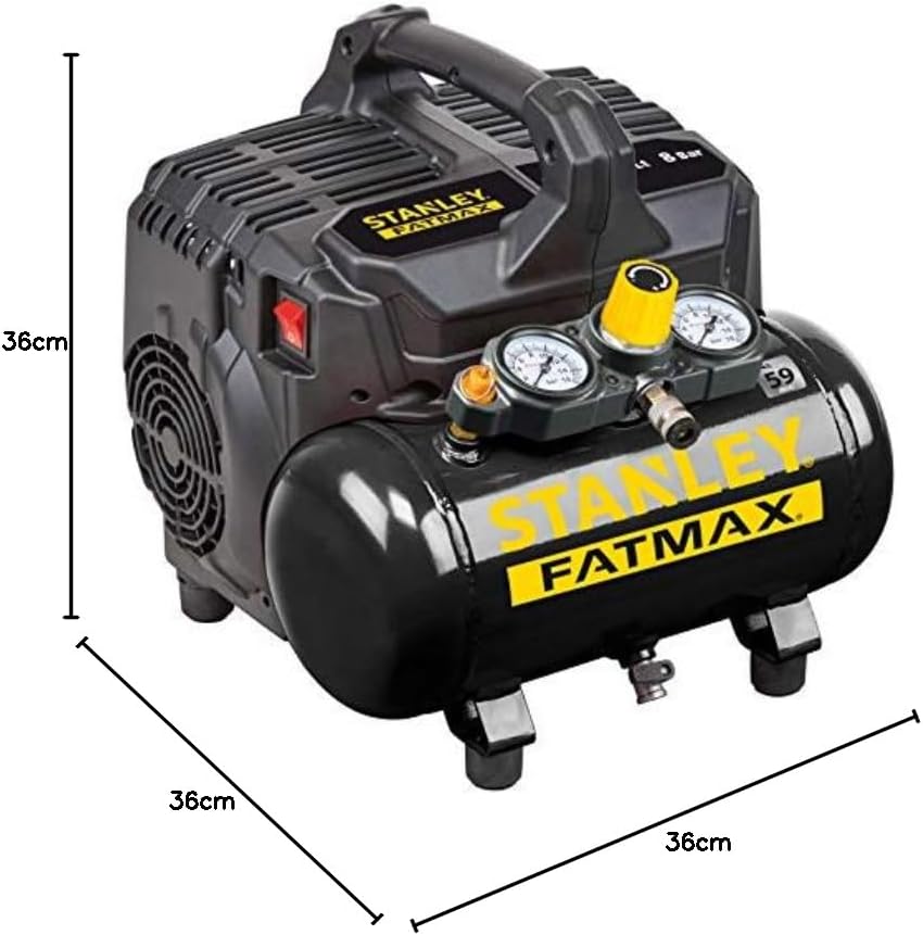 Stanley Fatmax Kompressor DST 101/8/6 FMXCM00 - Kompresor powietrza 8 bara - Cichy kompresor powietrza 59dB - Pojemność zbiornika 6 litrów - Kompresor zasilany akumulatorem 1450 obr./min