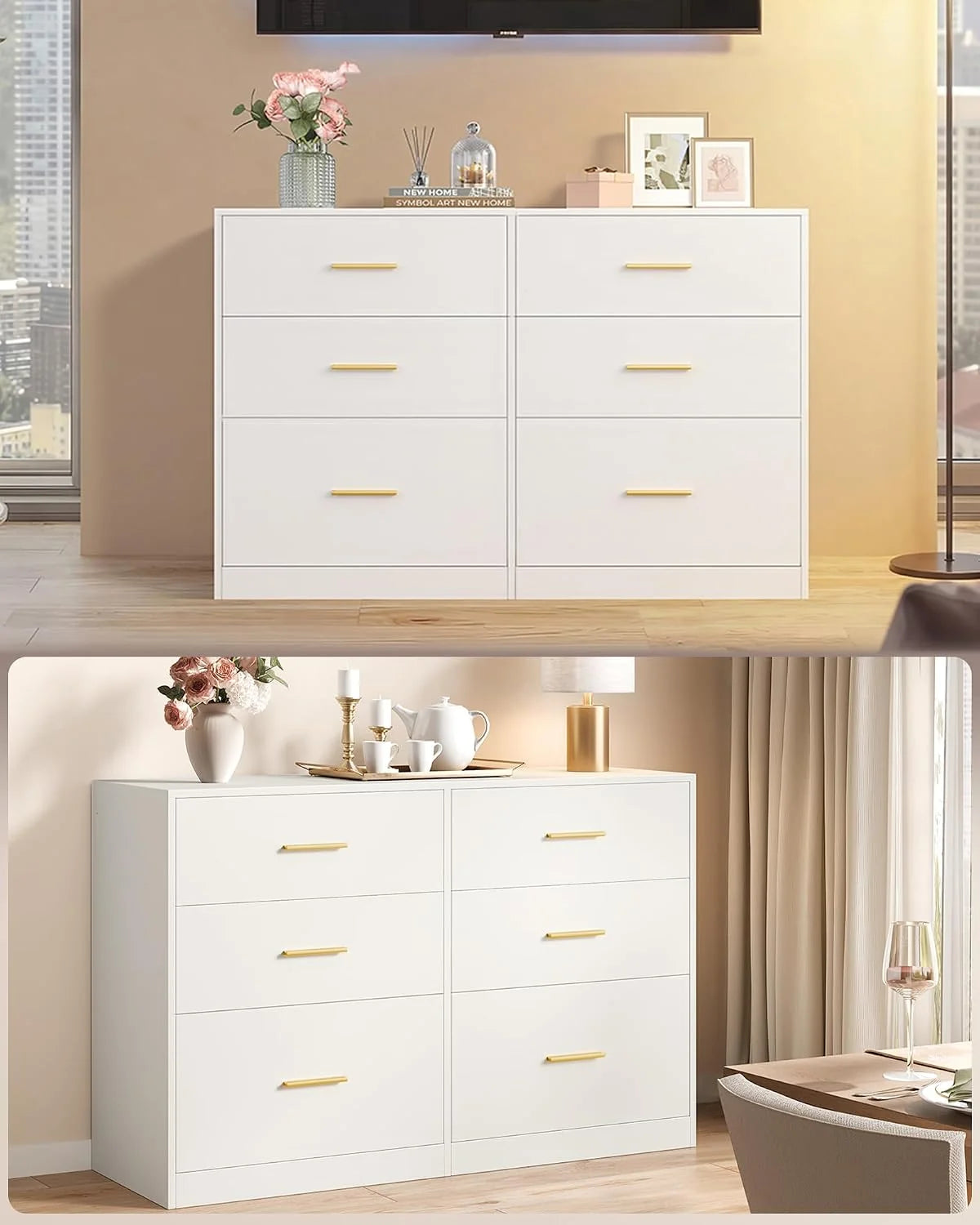 VASAGLE Kolekcja Custos - komoda, szafka na komodę, nowoczesna, kredens, szafka do przechowywania, do salonu, sypialni, 6 szuflad, 40 x 119 x 78 cm, biała chmurka LTS416WB01