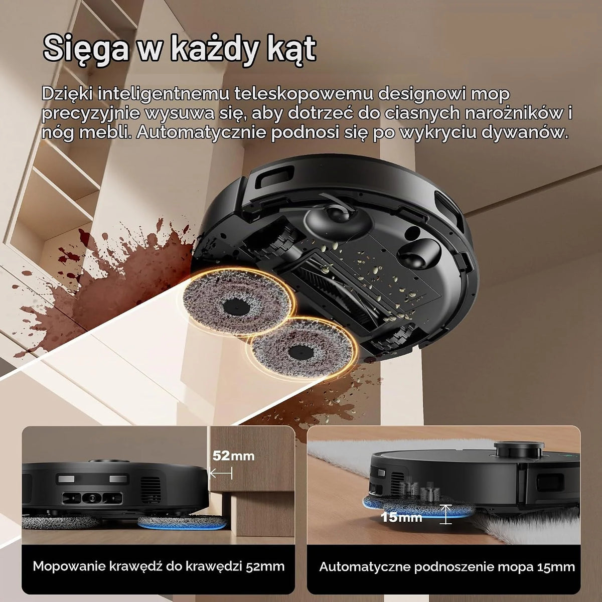 Ultenic MX50 Robot odkurzająco-mopujący 2w1, Automatyczna stacja czyszcząca All-in-One, do 180 min autonomii, Cicha praca ≤60 dB, WiFi/Alexa/Google Home, Do podłóg twardych i dywanów