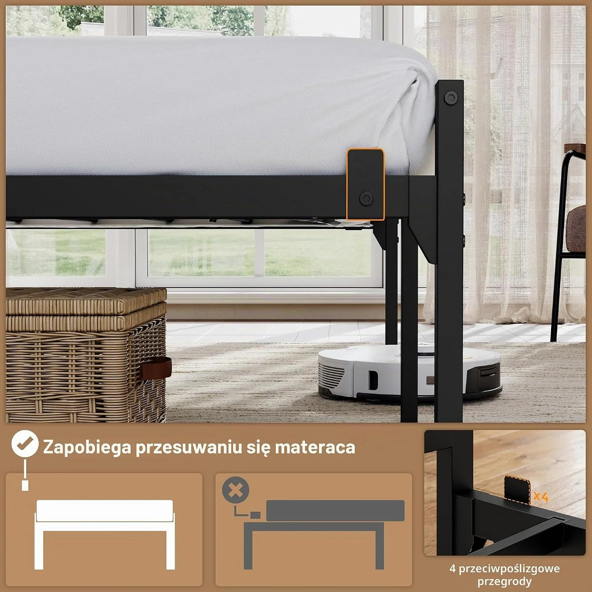 Yaheetech Rama łóżka 160 × 200 cm z metalowym stelażem, łóżko 2-osobowe z oświetleniem LED i stacją ładującą (2 AC, 2 USB), podwójne łóżko z półką do przechowywania, pojemność 400 kg