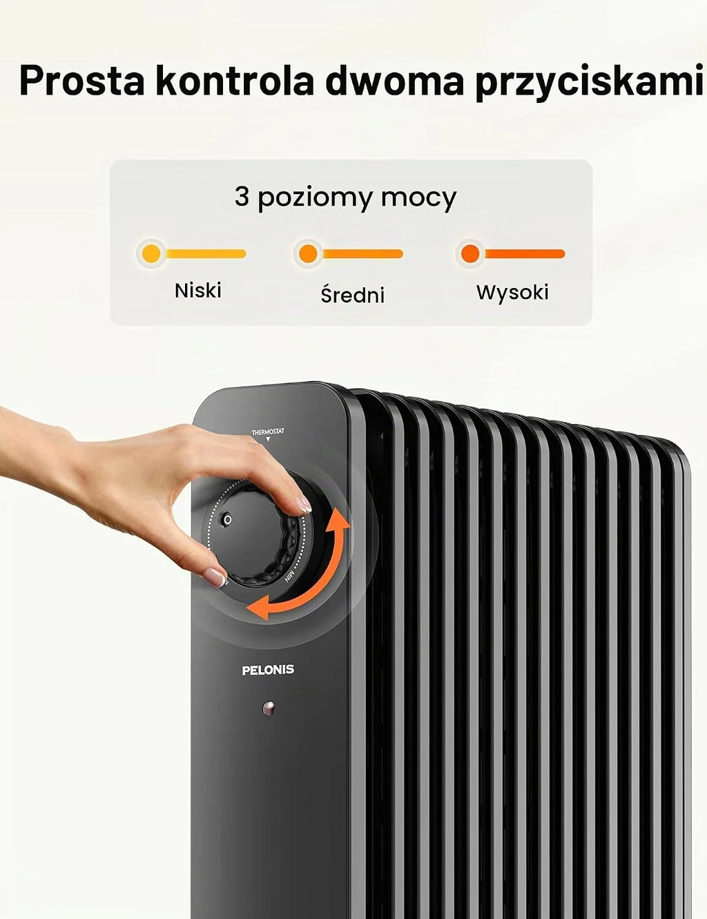 PELONIS 13 elementów grzejnika olejowego 2500W, mobilny grzejnik elektryczny, regulowany termostat, energooszczędny grzejnik olejowy, 3 poziomy ciepła, funkcje bezpieczeństwa