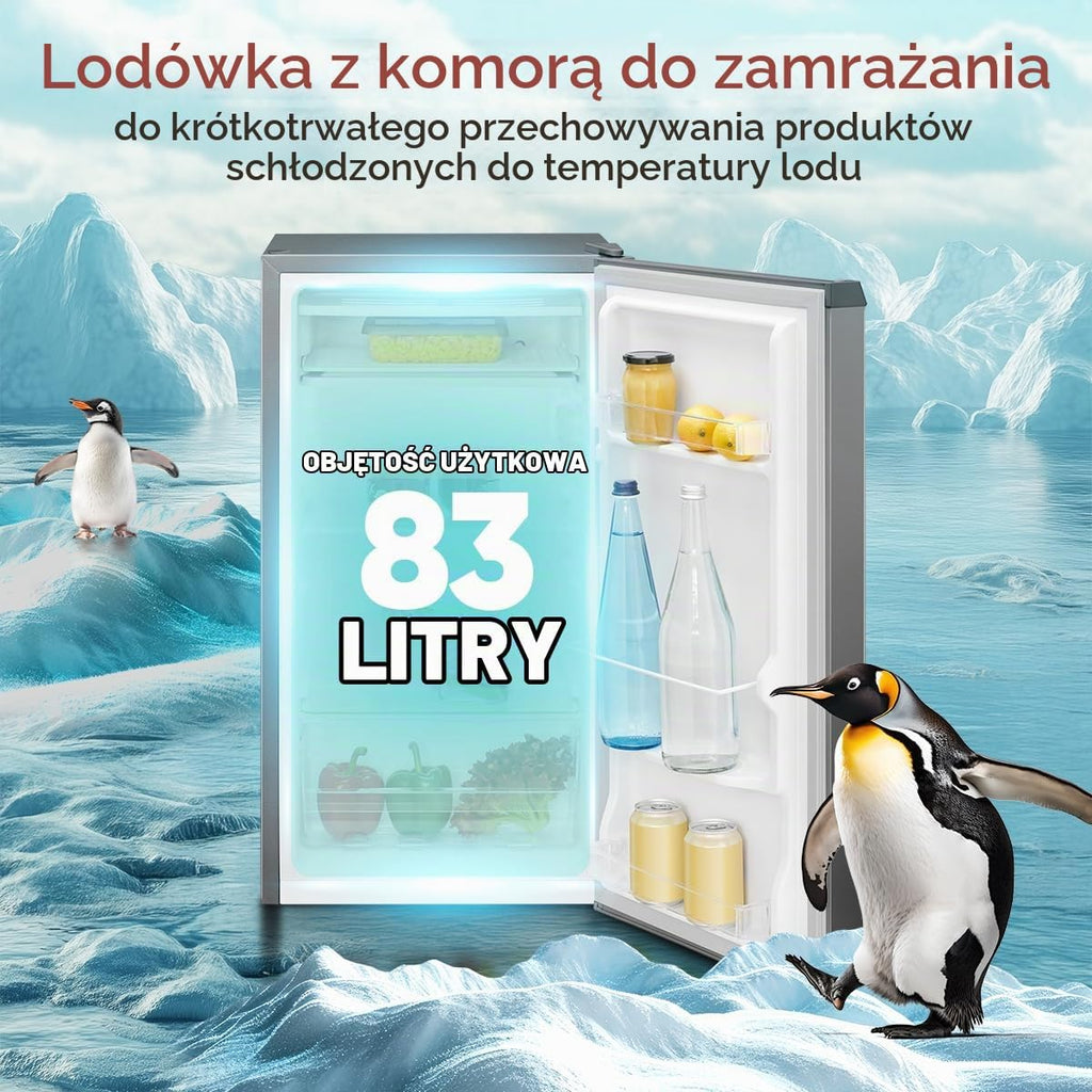 Lodówka Bomann® z zamrażalnikiem, 83 litry, Energooszczędna, cicha i kompaktowa, 0°C - 8°C, płynna regulacja temperatury, 2 półki i szuflada na warzywa, Oświetlenie LED