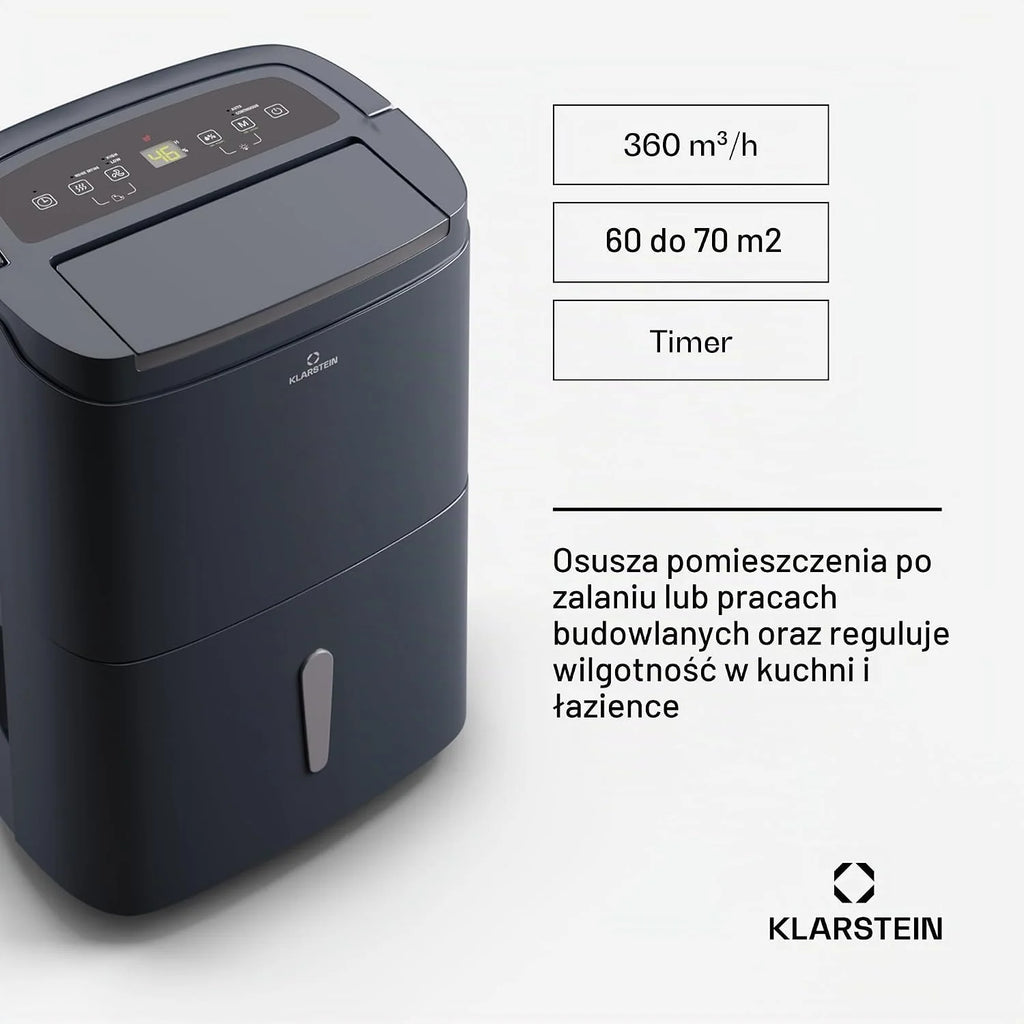 KLARSTEIN Inteligentny osuszacz, duże osuszacze powietrza do domu, cichy osuszacz powietrza o niskiej energii, aplikacja Wifi IoT, brytyjski osuszacz elektryczny, pojemność osuszania 40 l, do
