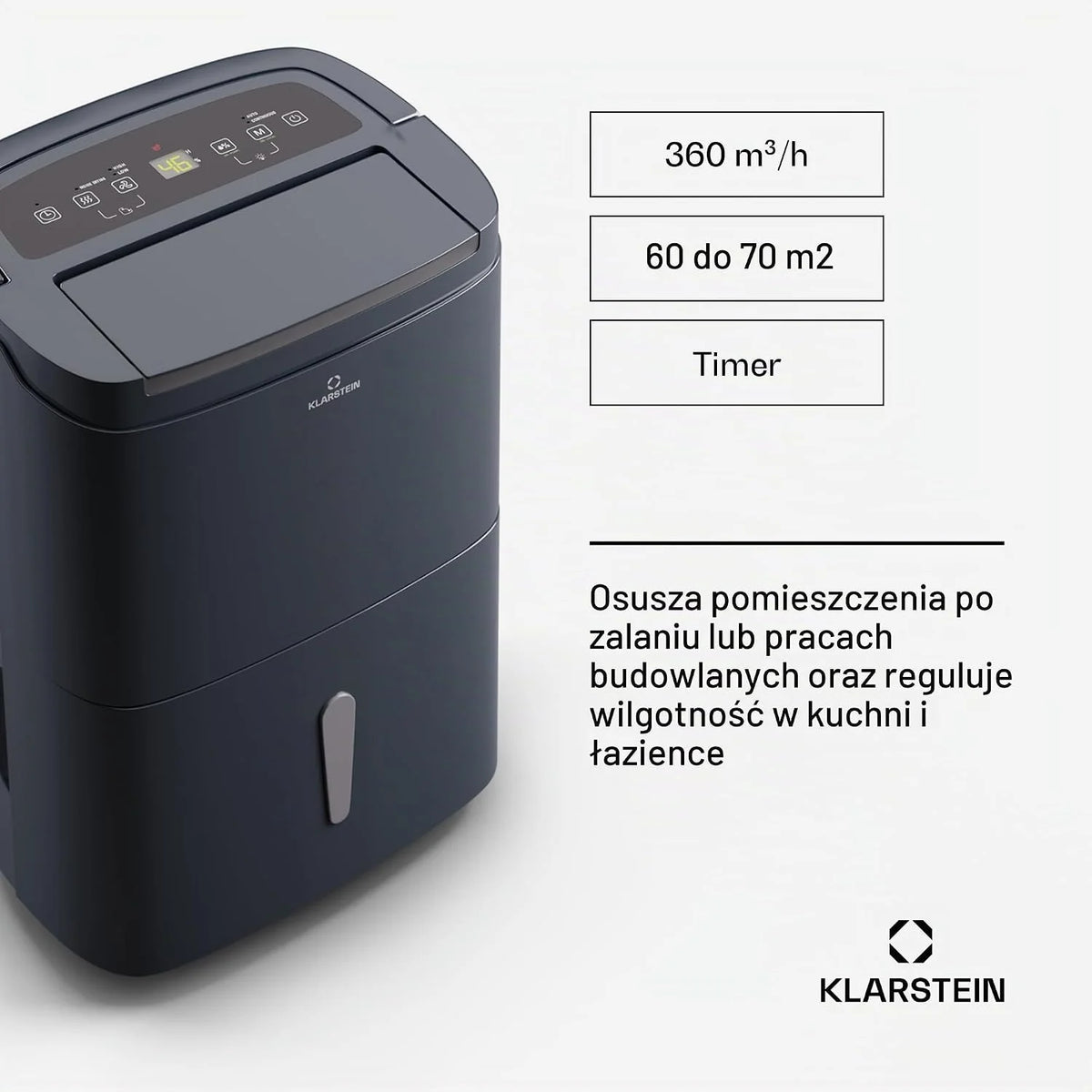 KLARSTEIN Inteligentny osuszacz, duże osuszacze powietrza do domu, cichy osuszacz powietrza o niskiej energii, aplikacja Wifi IoT, brytyjski osuszacz elektryczny, pojemność osuszania 40 l, do