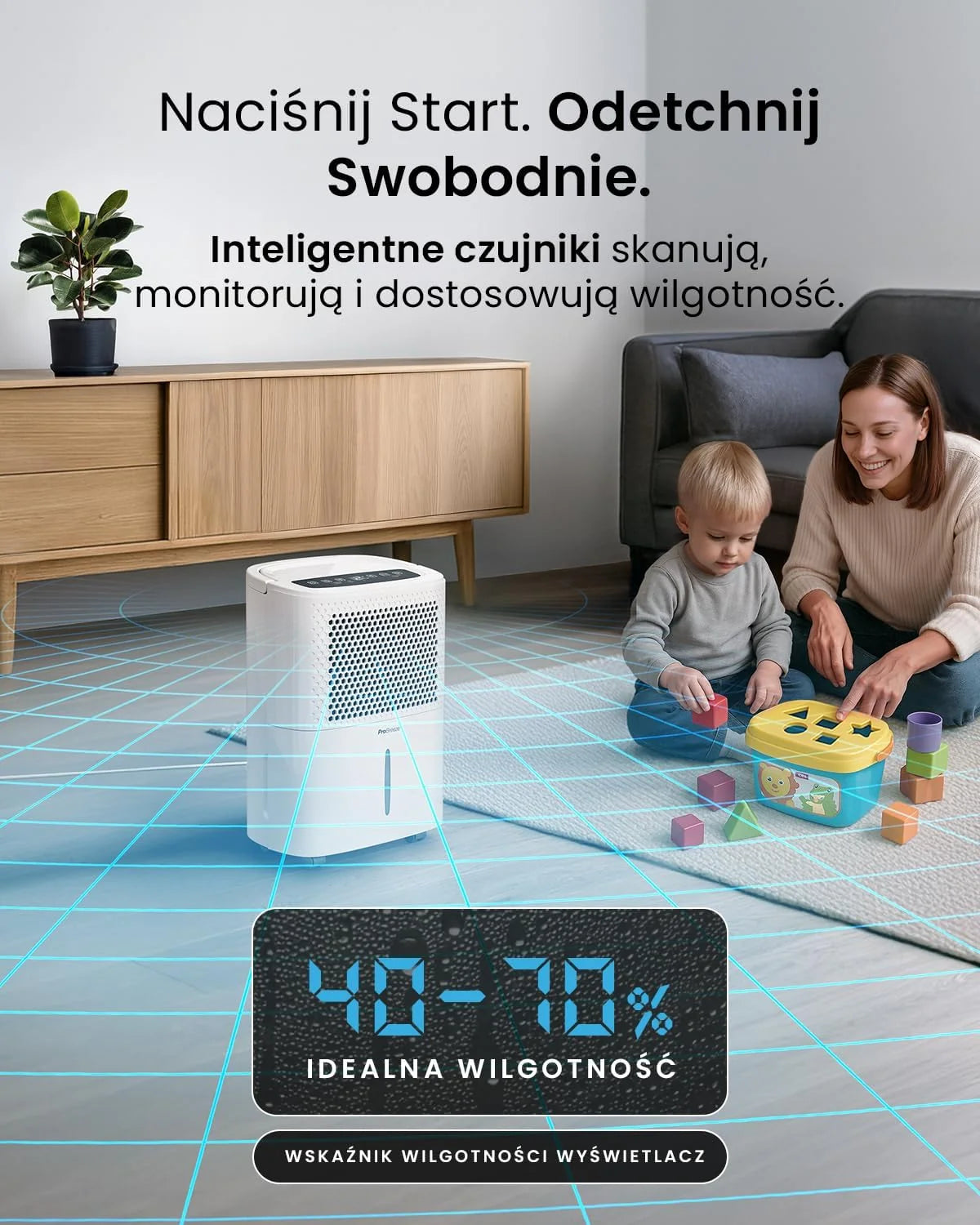 Pro Breeze Osuszacz Powietrza, Elektryczny Pochłaniacz Wilgoci Pleśni Kondensacji, Cichy Odwilżacz do Domu Łazienki Garażu Przyczepy Kempingowej, dla Dzieci Niemowląt, 24h Timer, Duży 1,8l Zbiornik