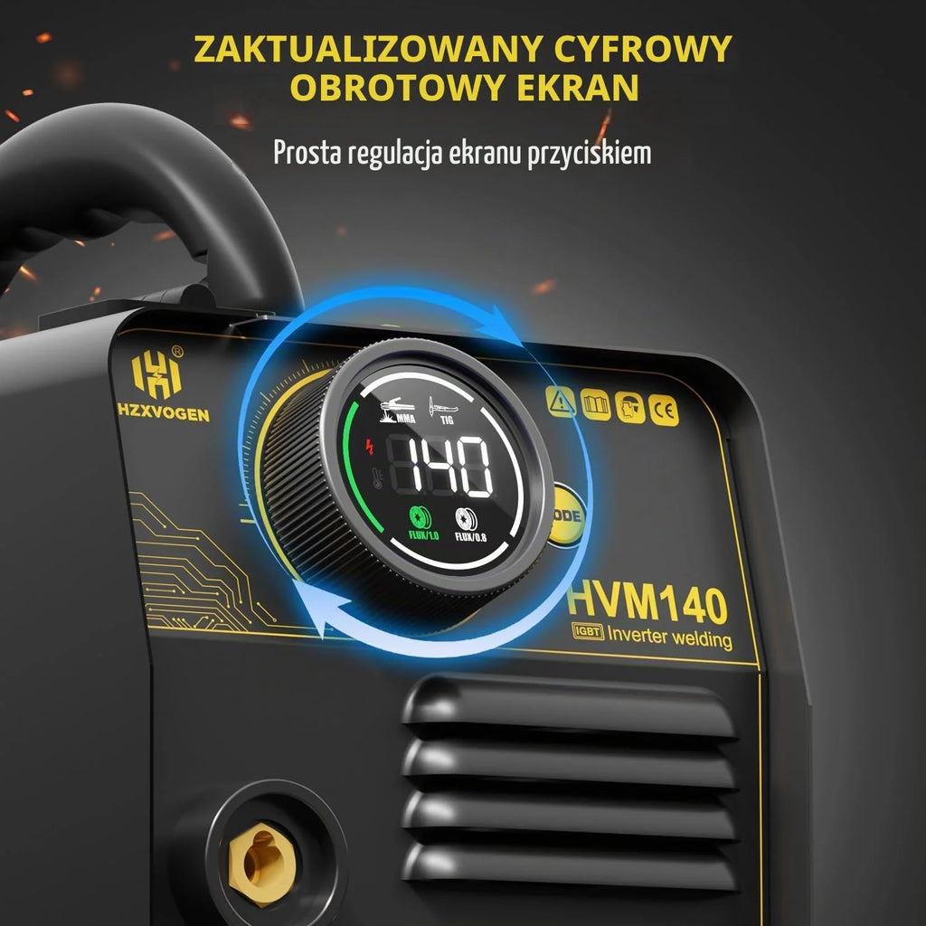 H HZXVOGEN Spawarka MIG 140A, 230V, spawarka rdzeniowa MIG/Lift TIG/Stick 3 w 1 z funkcją synergii, przenośna spawarka MIG bez gazu z inwertorem IGBT. Spawarka MIG dla początkujących (HVM140)