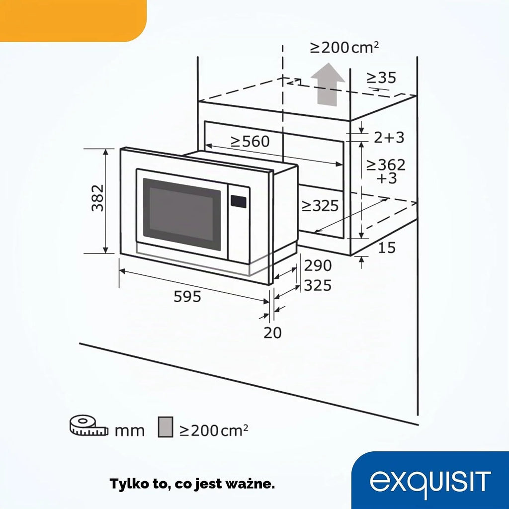Exquisit EMW 20,1 G kuchenka mikrofalowa do zabudowy | pojemność 20 l | 800 W | Inoxlook | moc grilla 1000 W | 5 poziomów mocy | timer | talerz obrotowy: Ø 24,5 cm | 8 programów gotowania samochodu |