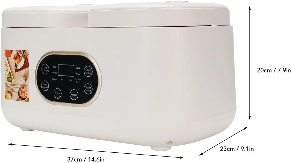 Cocoarm Podwójna Wolnowarowa Kuchenka do Gotowania Ryżu z 2 Wyjmowanymi Garnkami Ceramicznymi 2 L i L Wysuwanymi Pokrywkami Timer Utrzymujący Ciepło Wielofunkcyjny Serwer w Formie Bufetu na