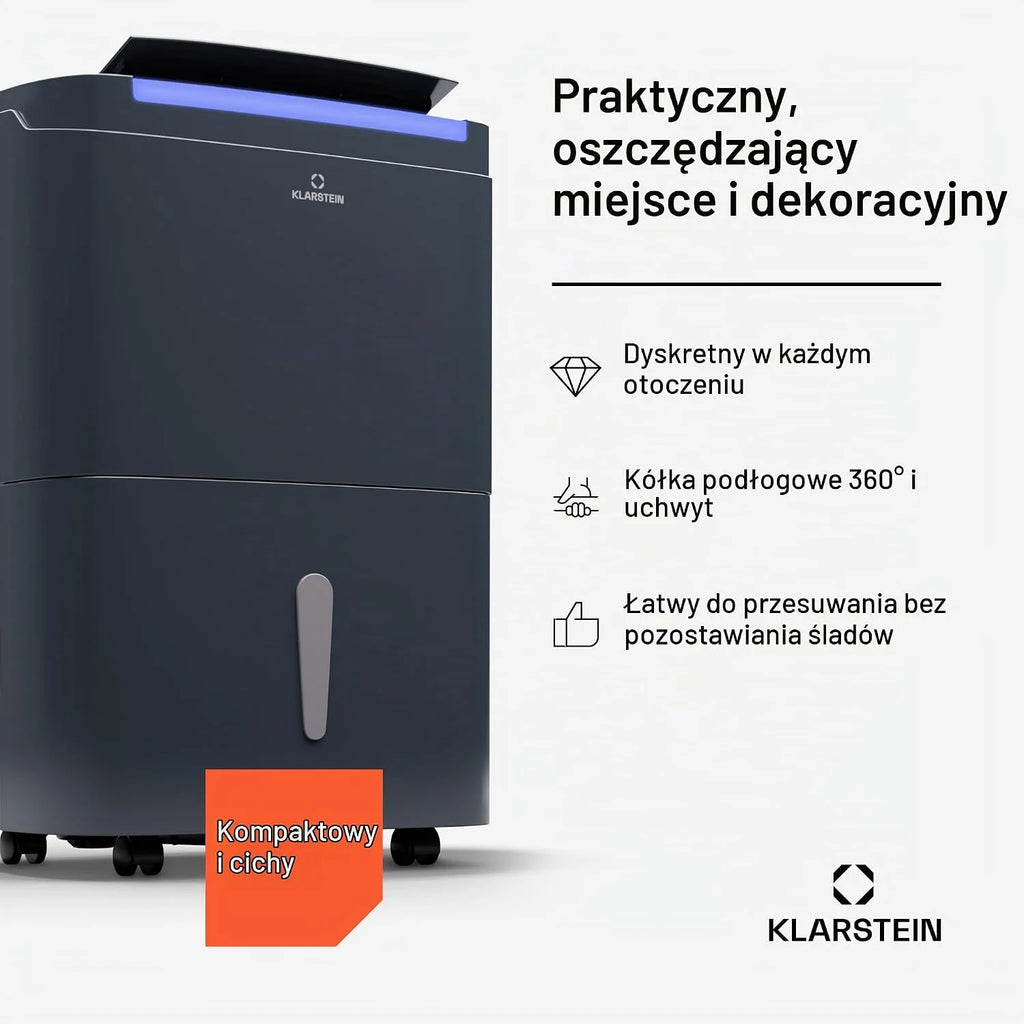 KLARSTEIN Inteligentny osuszacz, duże osuszacze powietrza do domu, cichy osuszacz powietrza o niskiej energii, aplikacja Wifi IoT, brytyjski osuszacz elektryczny, pojemność osuszania 40 l, do