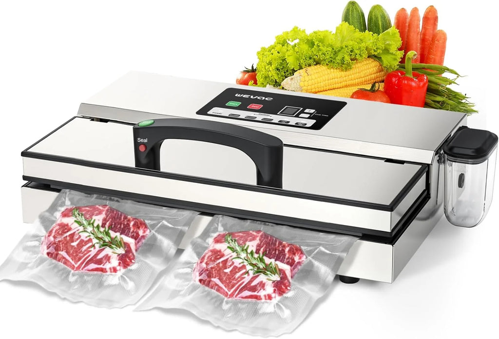 Wevac 95kpa Maszyna do pakowania próżniowego żywności 550 W Potężna obsługa jedną ręką Maszyna do pakowania próżniowego 12 w 1 Zgrzewarka do żywności ze zbiornikiem cieczy do użytku komercyjnego lub