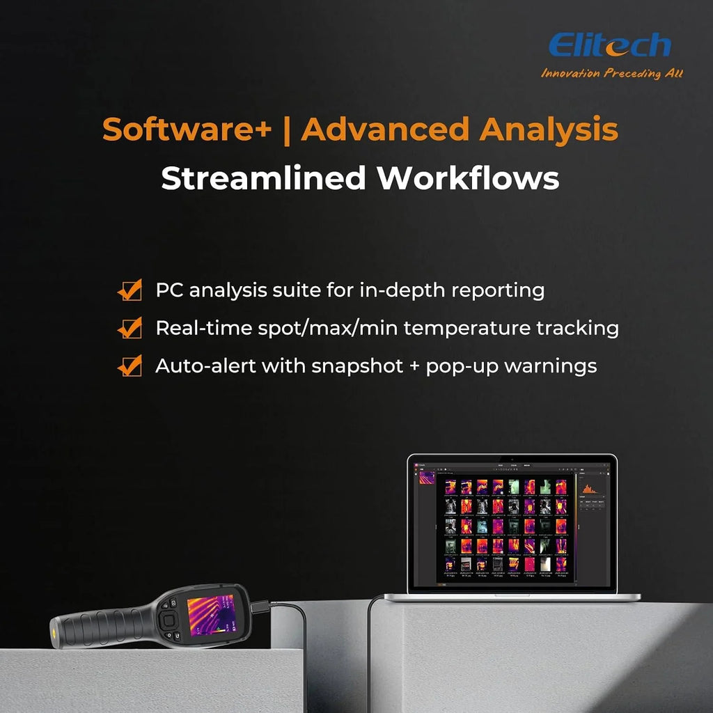 Elitech Kamera termowizyjna 256 x 192, rozdzielczość IR, częstotliwość odświeżania 25 Hz, kamera widokowa 2 MP, wyświetlacz LCD 3,5", IP54, wodoszczelna i pyłoszczelna, USB-C, -20°C do 550°C, dla