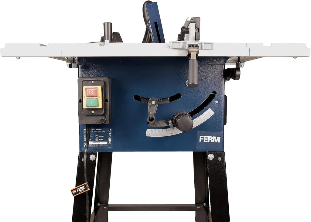 FERM Stołowa pilarka tarczowa 250 mm - 1800 W - wysuwany aluminiowy stół roboczy - adapter próżniowy - ogranicznik kątowy i prowadnica równoległa - w zestawie brzeszczot T40 (TCT)
