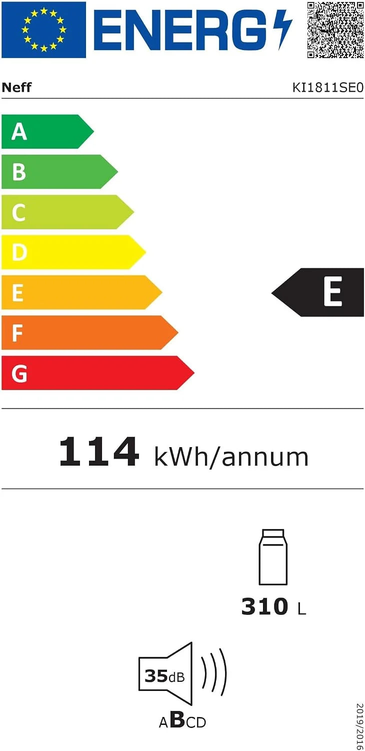 Neff f, KI1811SE0, FreshSafe; lodówka do zabudowy 177,5 x 56 cm; N30; EEK: E; pojemność użytkowa całkowita: 310; 39 dB; zawias holowany; przestrzeń chłodząca: 310 pojemności użytkowej; 7 półek, z