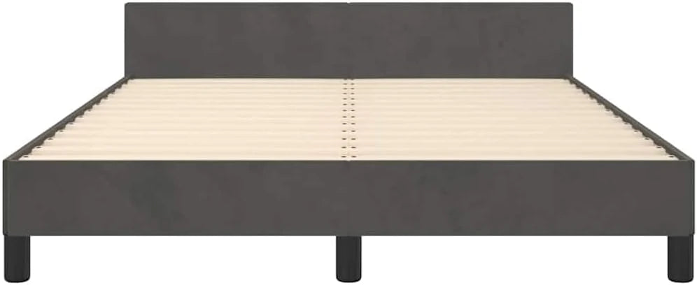 Rama łóżka bez materaca, ciemnoszara, 140 x 200 cm, aksamitna tkanina, wytrzymałe łóżko platformowe do sypialni, nowoczesny design, łatwy montaż, trwała konstrukcja