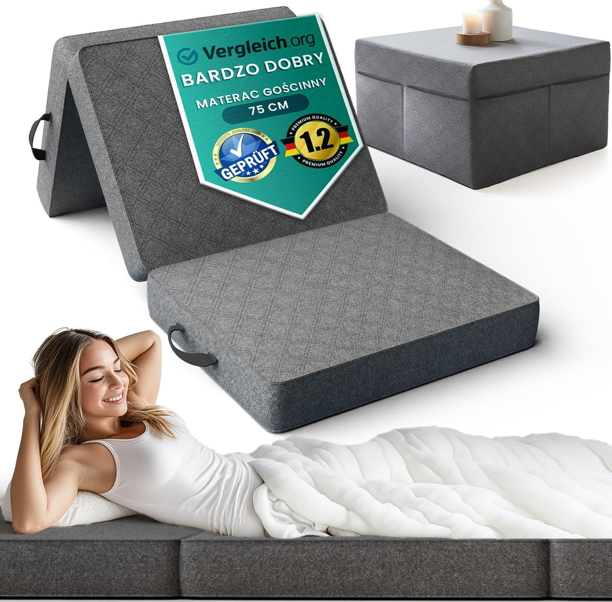 Materac składany 75x195 cm, 14 cm – wygodny materac dla gości, składany