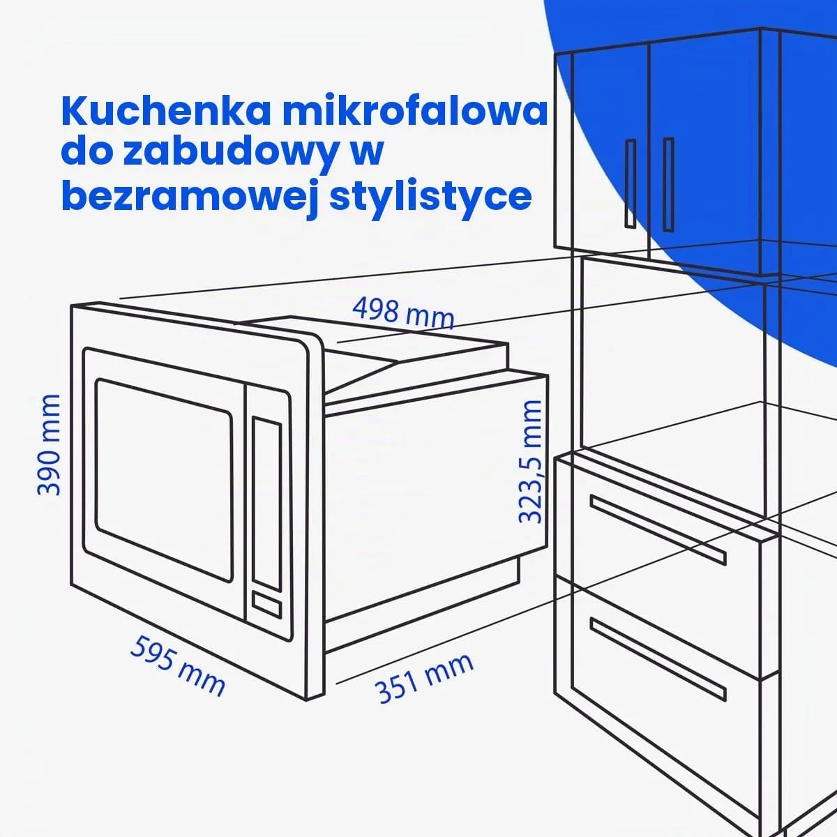 Kuchenka mikrofalowa do zabudowy Bomann® 3w1, Grill + Gorące powietrze, przestrzeń do gotowania 25 l, 8 programów automatycznych, Grill + talerz obrotowy (średnica 27 cm), 900 W