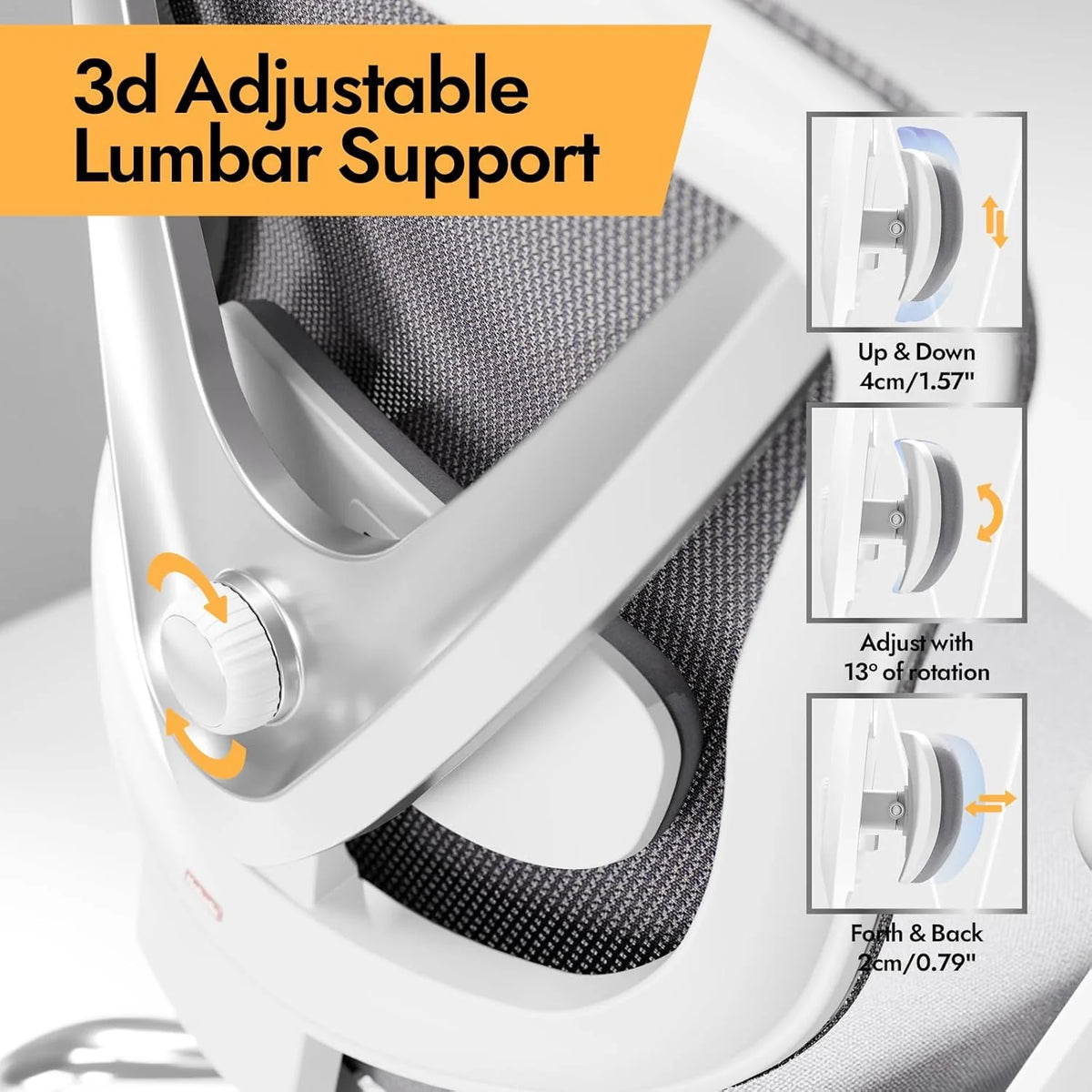 HOLLUDLE Ergonomiczne Krzesło Biurowe z Podparciem Lędźwiowym 3D & Podłokietnikami 3D | V-Kształt Design | Do Biura, Domu, Gamingu | Białe