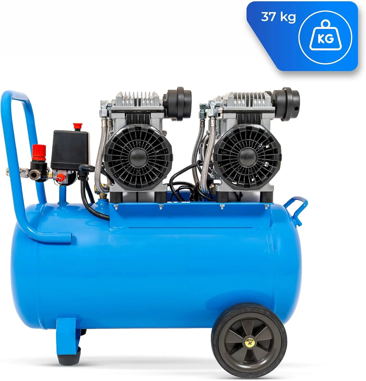 Kompresor 50L sprężarka powietrza 8 bar, 1500W / 3000W, bezolejowy lub olejowy, 250–380 l/min, 1/4", 2 wyjścia, manometr, reduktor ciśnienia, do warsztatu, garażu i opon (4T-50L)